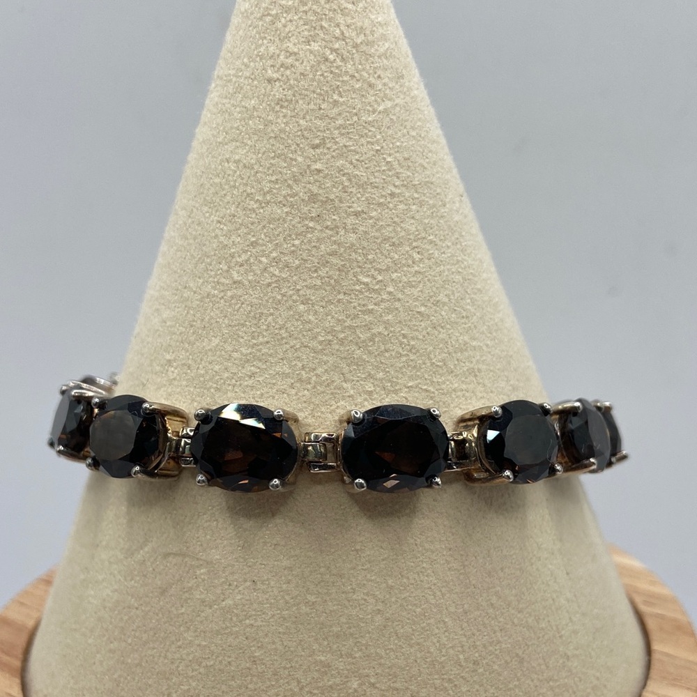Vintage Sterling Silver 925 ALX Smoky Quartz Oval Tennis Bracelet 7 3/4”L